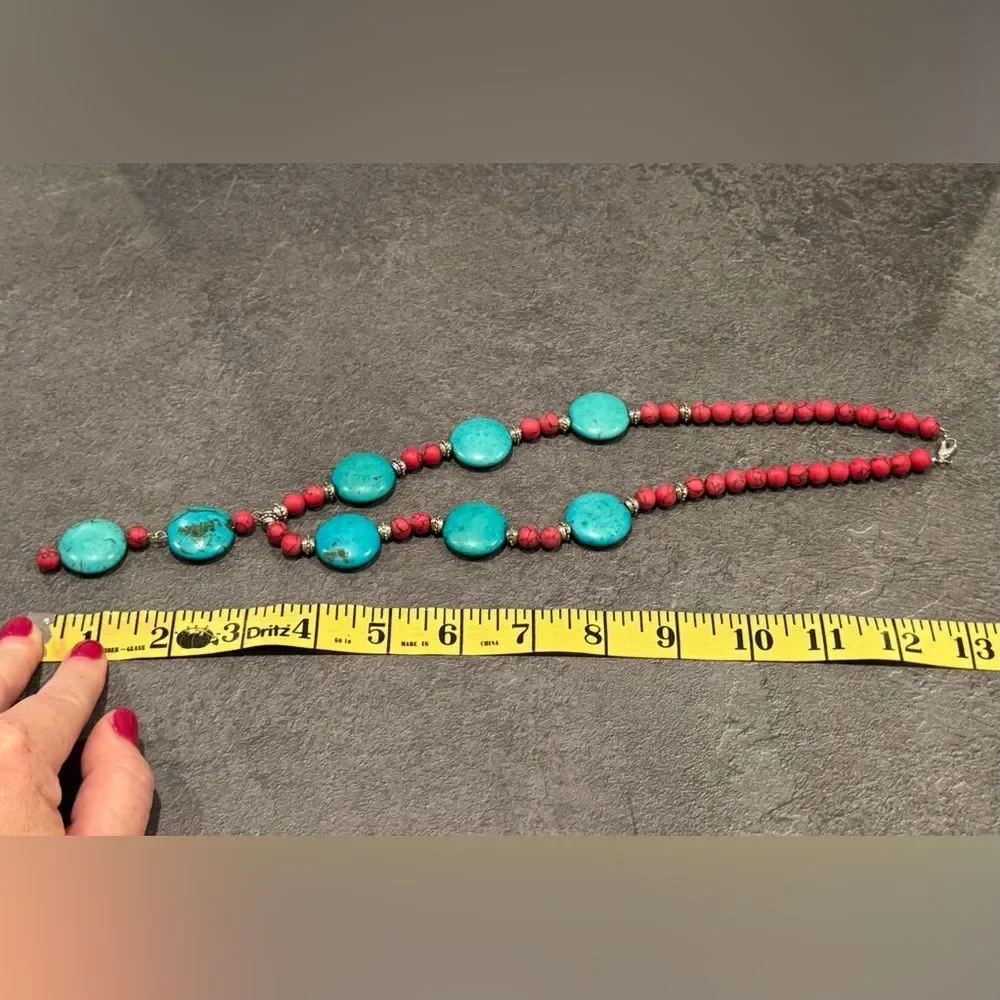 Red and Blue Turquoise Beaded Necklace - Picture 4 of 4